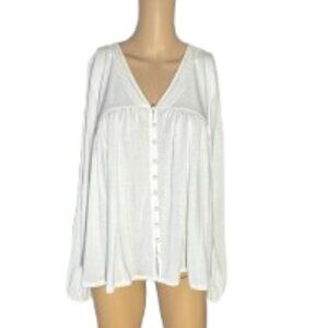 Lucky Brand VNeck Long Sleeve Baby Doll Button Down Top Small